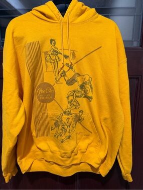 Golden Yellow Hoodie with Vintage Sports Graphic